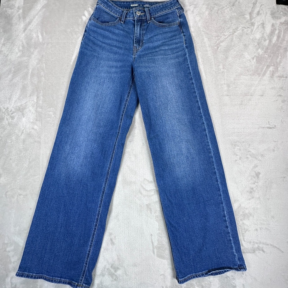 Old Navy Wow Wide Leg Jeans Womens Size 0 Blue Denim High Rise Whiskers Pant